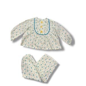 Vintage Girls Floral Cotton Lounge Set Cottagecore 2pc Size 6-7